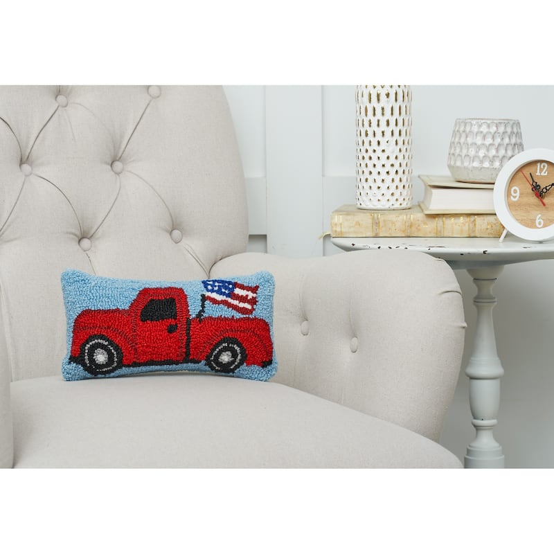 6" x 12" Patriotic Truck Hooked Americana July Fourth Throw Pillow