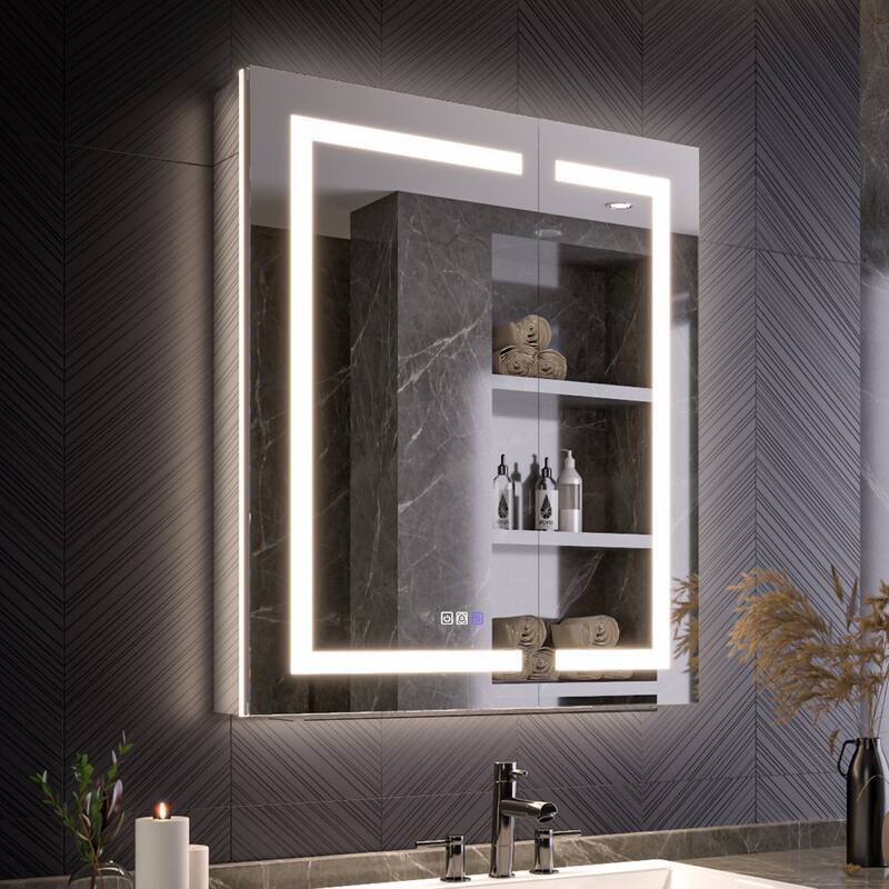 Modland 24"-42W x 36"H LED Medicine Cabinet Mirror with USB Charging,5x Makeup Mirror - 30x36 - Double Door