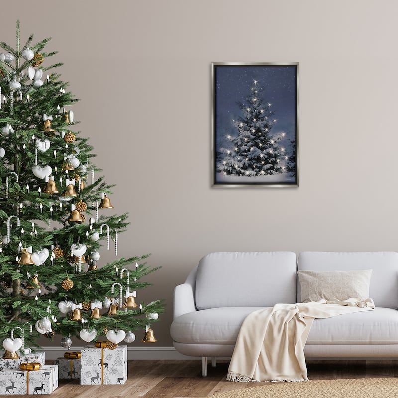 Stupell Snowy Nighttime Christmas Tree Framed Floater Canvas Wall Art Design By Lori Deiter
