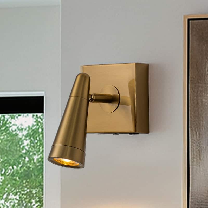 Rechargeable Cordless Wall Sconce LED Brass Spot Light with Remote and Touch Dimming Adjustable Head Accent Light for Bedroom - W6'' - Antique Brass