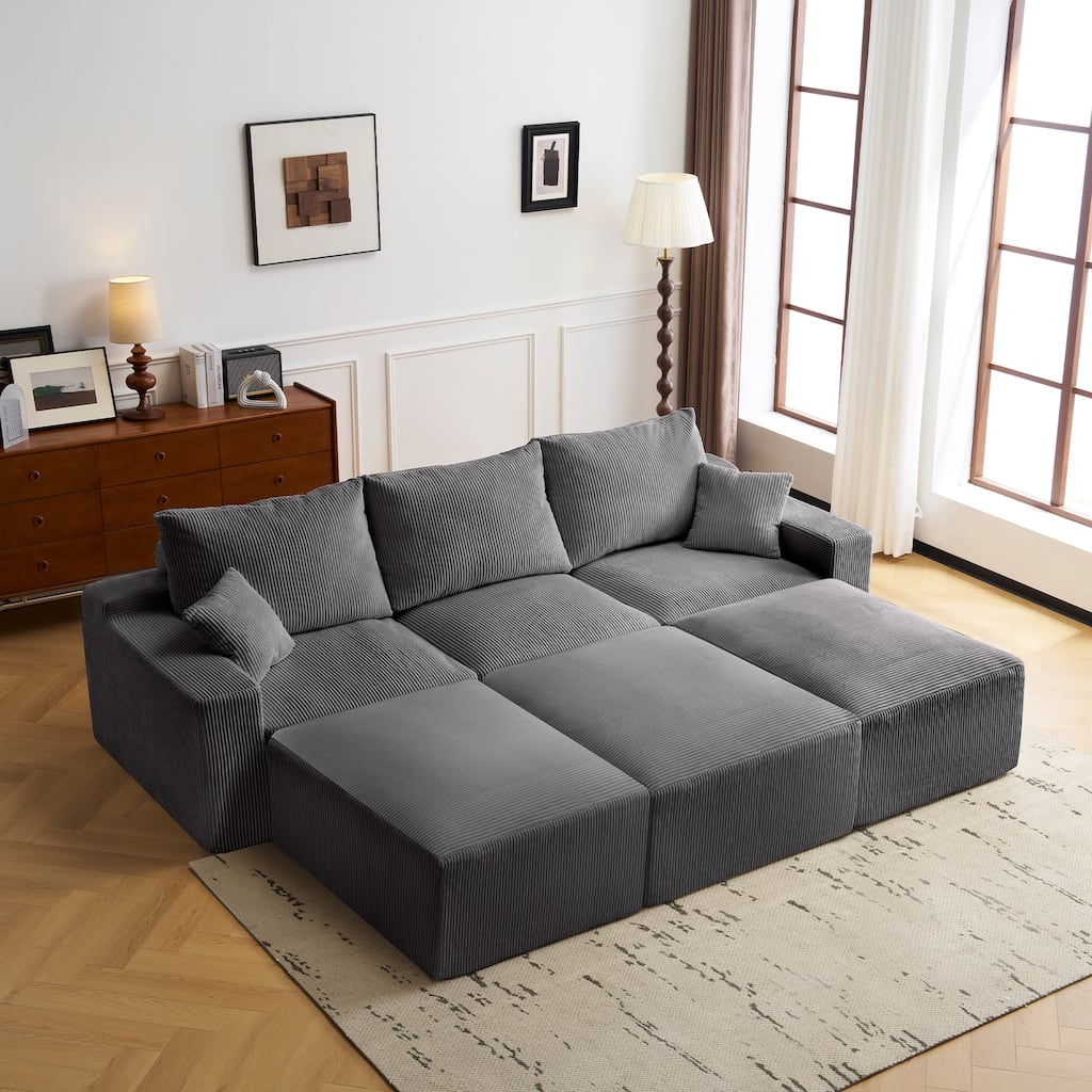 110" Full-Compression Corduroy Ultra-Soft Deep Seat 3-Seater Sectional Sofa for Living Room