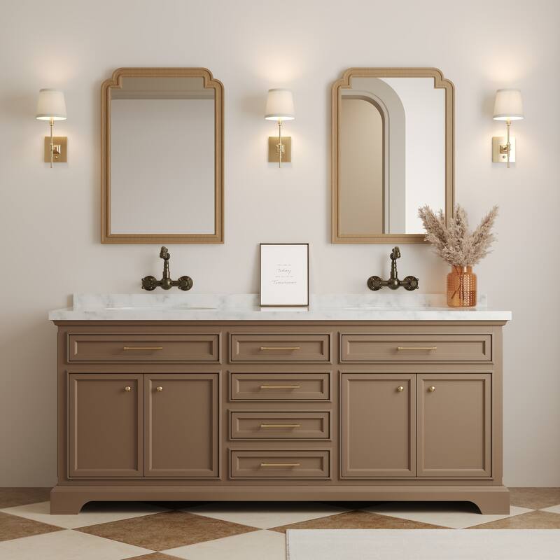 Wall Mounted Vintage Bathroom Sink Faucet, Double Handle Antique Bronze Bathroom Faucet
