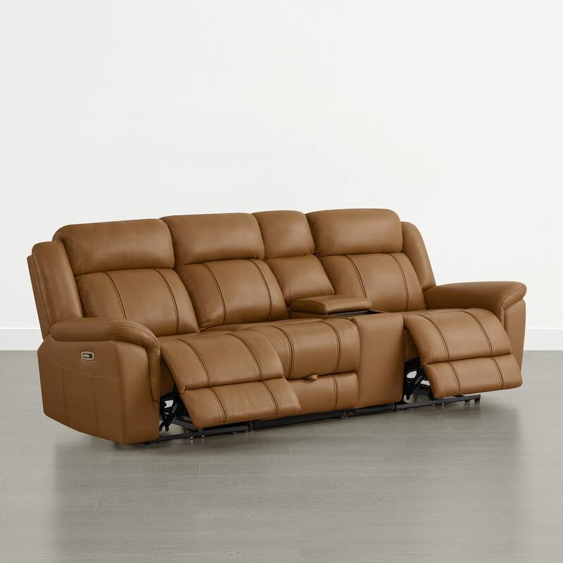 Spruce & Spring Genuine Leather Power Reclining Sofa with Optional Console & Flip-Down Table
