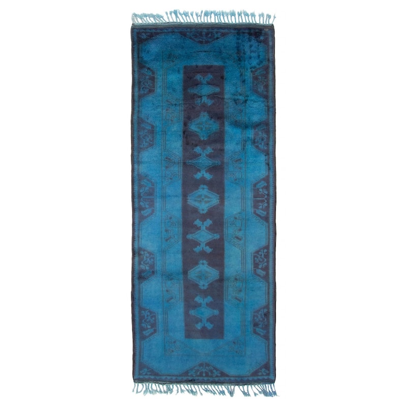 ECARPETGALLERY Hand-knotted Color Transition Teal Wool Rug - 2'9 x 6'9 - Teal - 2'9 x 6'9