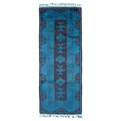 ECARPETGALLERY Hand-knotted Color Transition Teal Wool Rug - 2'9 x 6'9
