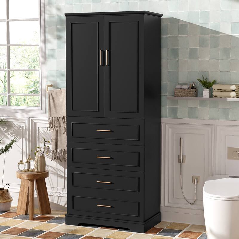 72.2" Tall Bathroom Cabinet with 3 Drawers - Partitioned & Deep, Adjustable Shelf, Soft-Close Doors, MDF Panels