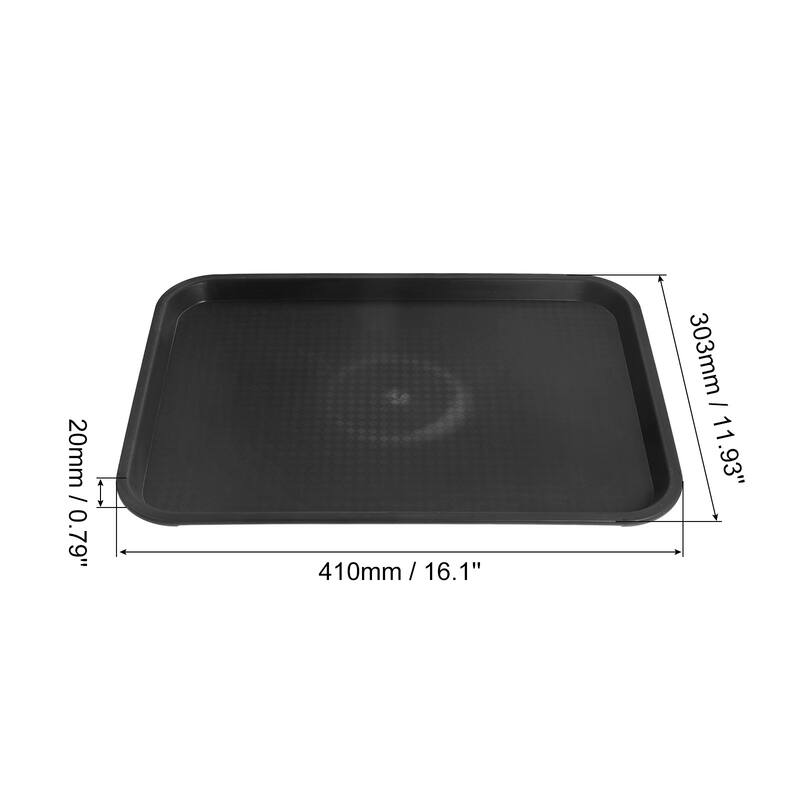 12" x 16" Plastic Fast Food Trays Bulk Rectangular Serving Trays, Black - Black