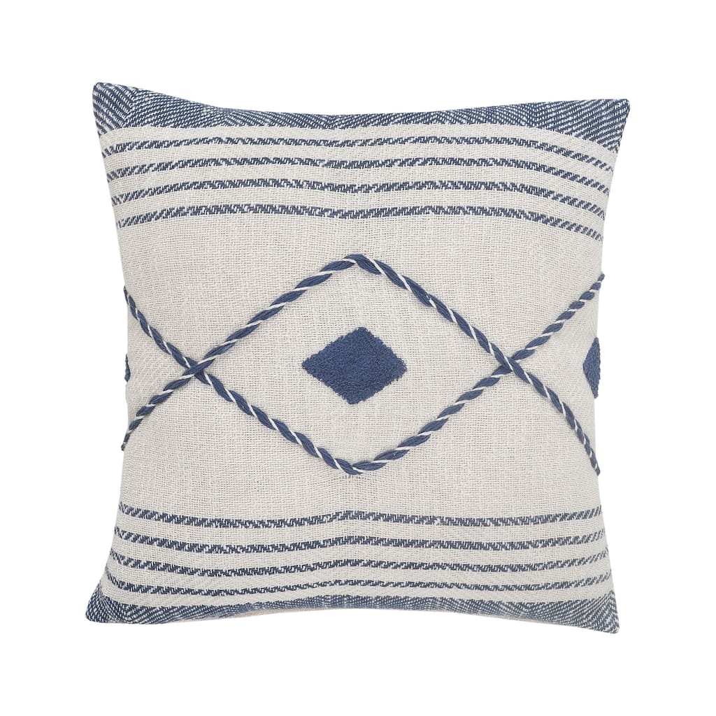 20" Blue and White Aztec Diamond Square Throw Pillow