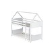 preview thumbnail 23 of 34, Twin Over Twin Low Bunk Bed with House-shaped Bed Roof Frame, Ladder, Guardrails, Headboards and Footboards For Kids Floor Bed