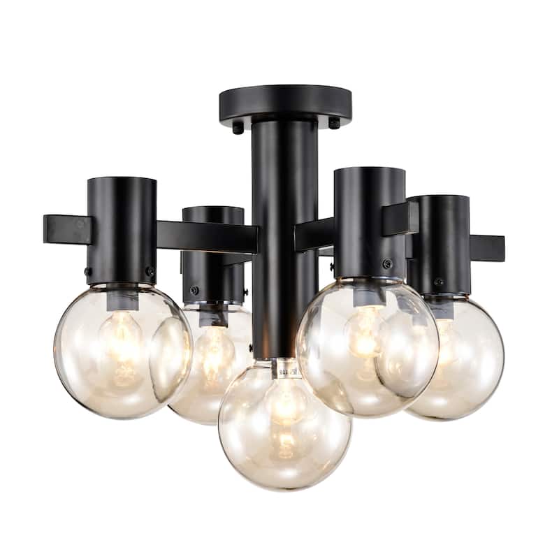 Lalena 18 Inch Matte Black Clear Glass Semi Flush Mount with 5 Light