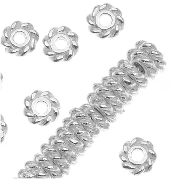 TierraCast Bright Silver Plated Pewter Twist Edge Spacer Beads 4mm (50)