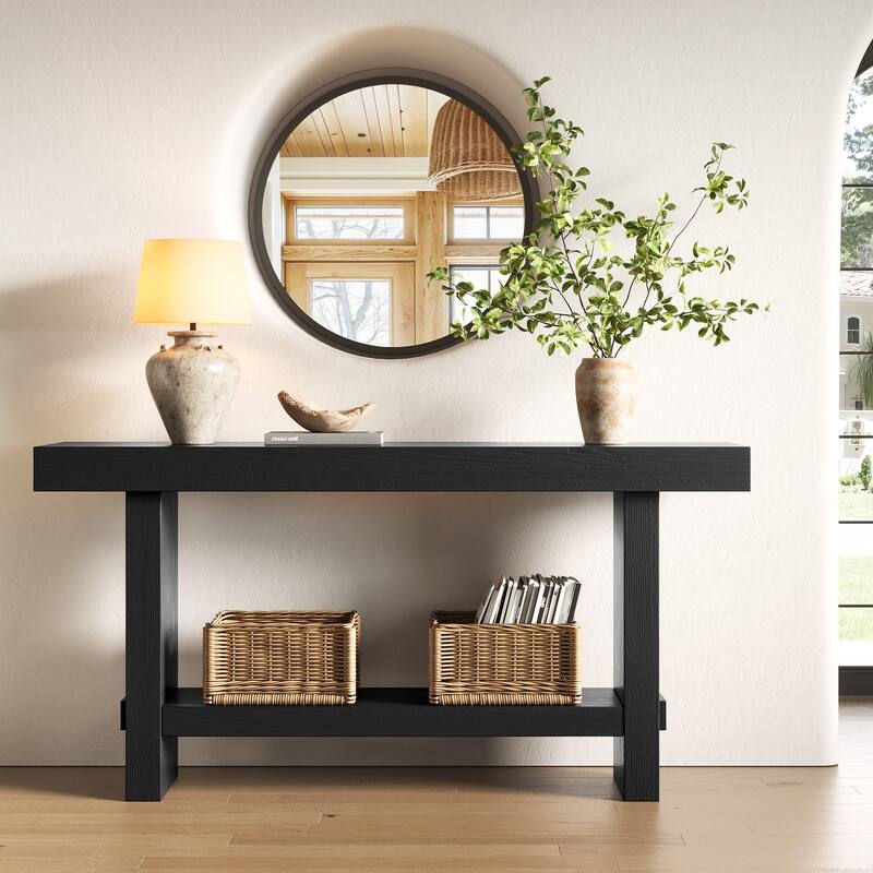 63'' Solid Wood Console Table with Shelf, 2-Tier Narrow Entryway Table