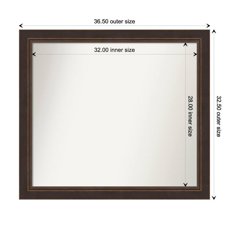 Lara Bronze Framed Non-Beveled Custom Wall Mirror, Bathroom Vanity Mirror - Outer Size: 36.5 x 32.5