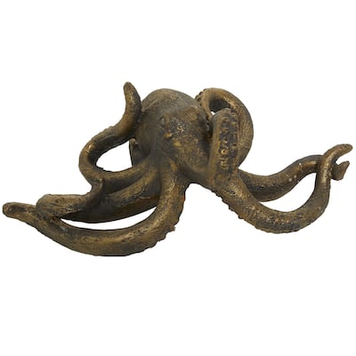 Polystone Octopus Decorative Sculpture with Long Tentacles and Suctions Detailing - Black - Roche River Decor