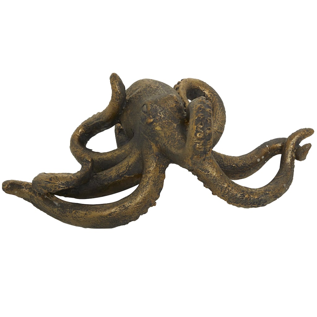 Polystone Octopus Decorative Sculpture with Long Tentacles and Suctions Detailing - Black - Roche River Decor