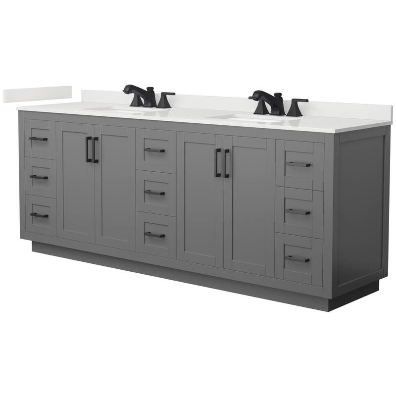 Wyndham Collection WCF292984D-QTZ-US3MXX Miranda 84" Free Standing - Dark Gray / White Quartz Top / Matte Black