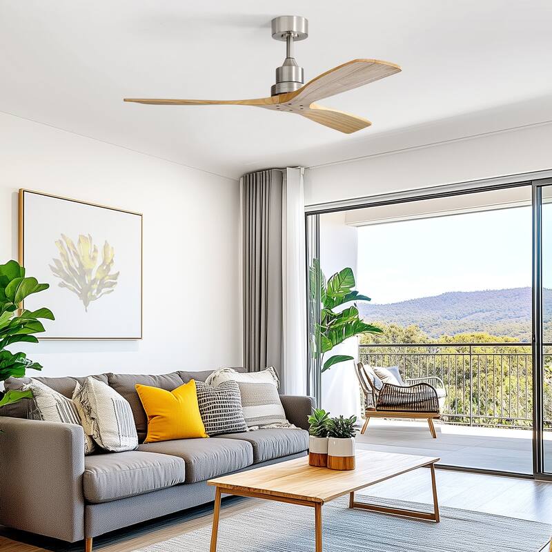 52 inch Smart Solid Wood Ceiling Fan with Intetraged Light and Remote,Google Assistant/Alexa APP Control