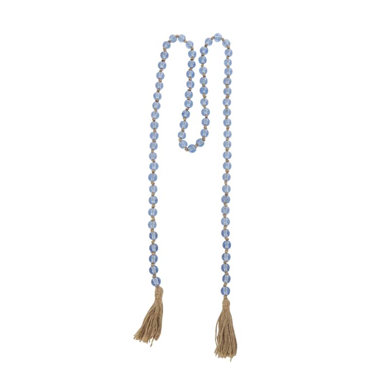 Glass Handmade Round Long Frosted Beaded Garland with Tassel with Knotted Brown Jute - Various Colors - Roche River Decor
