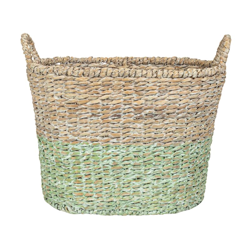 Various Woven Water Hyacinth and Rattan Dip Dyed Baskets, Set of 5 - 22.0"L x 16.0"W x 18.5"H