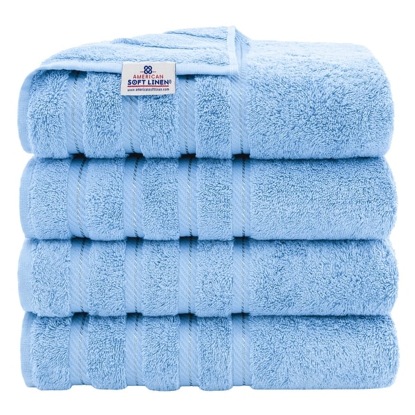American Soft Linen 100% Cotton Turkish Bath Towels Large, 4 Pack Luxury Hotel Spa Quality Turkish Bath Towels Bathroom Sets - Sky Blue