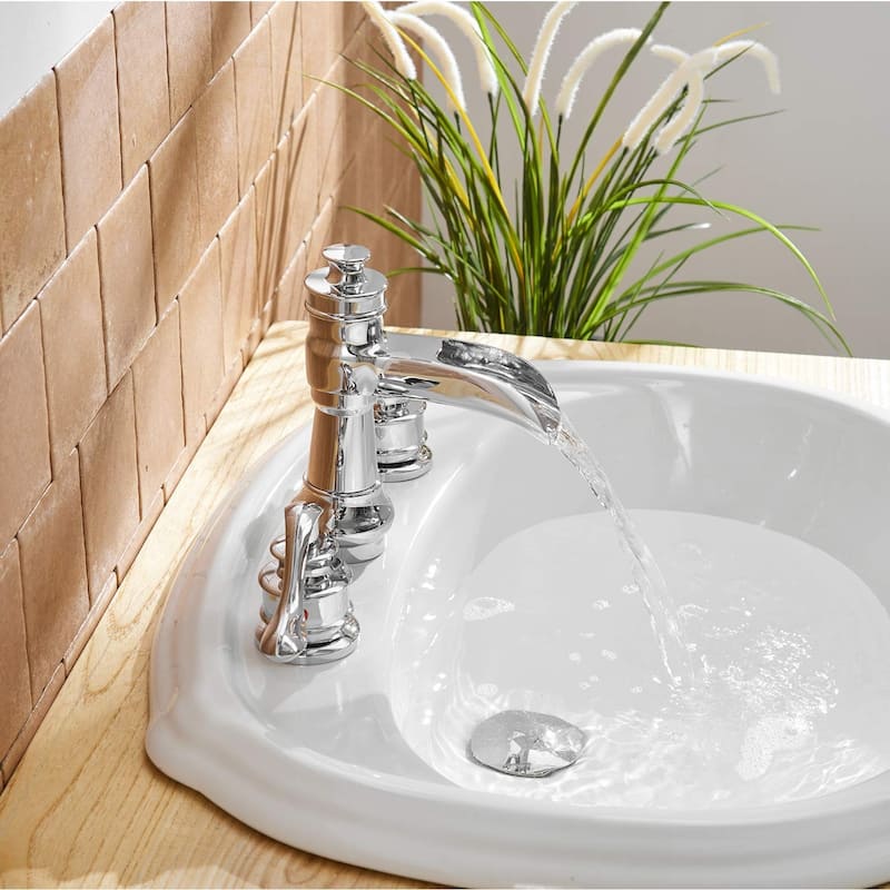 Double Handle Widespread Bathroom Faucet 8 Inch Waterfall Bathroom Sink Faucets 3 Holes Elegent Modern Basin Vanity Taps
