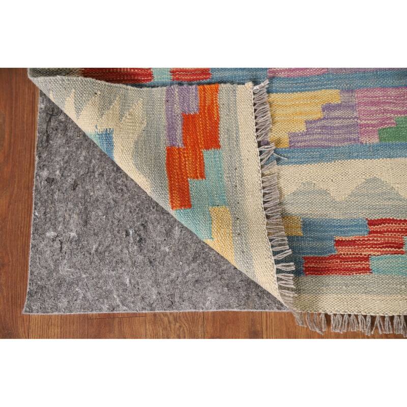 Multicolor Geometric Kilim Oriental Area Rug Hand-Woven Wool Carpet - 3'3"x 4'8"