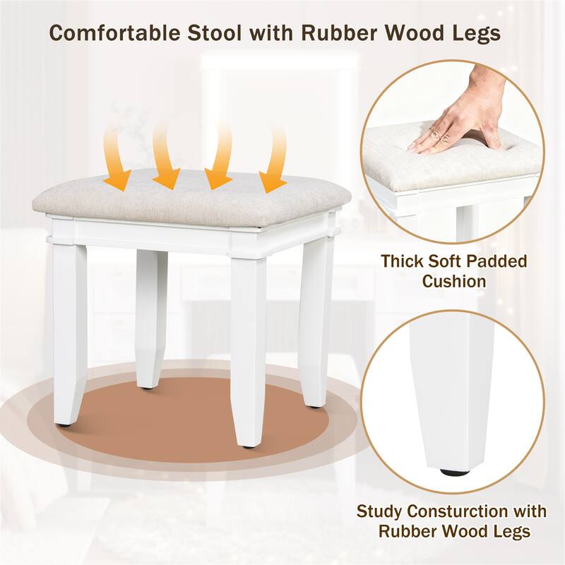 LED Dressing Table & Upholstered Stool Set of 2, 48" Makeup Vanity Desk with Mirror and Lights