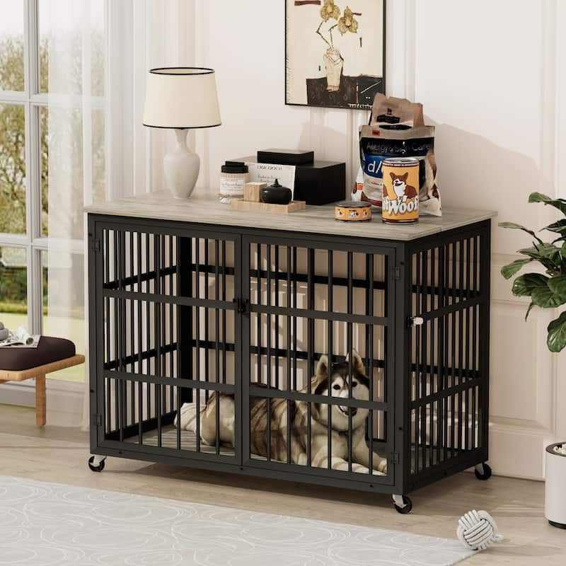 Bedroom Dog House Dog Kennel with Rolling Casters and Interactive Top Dog Cage Dog Crate Dog Room