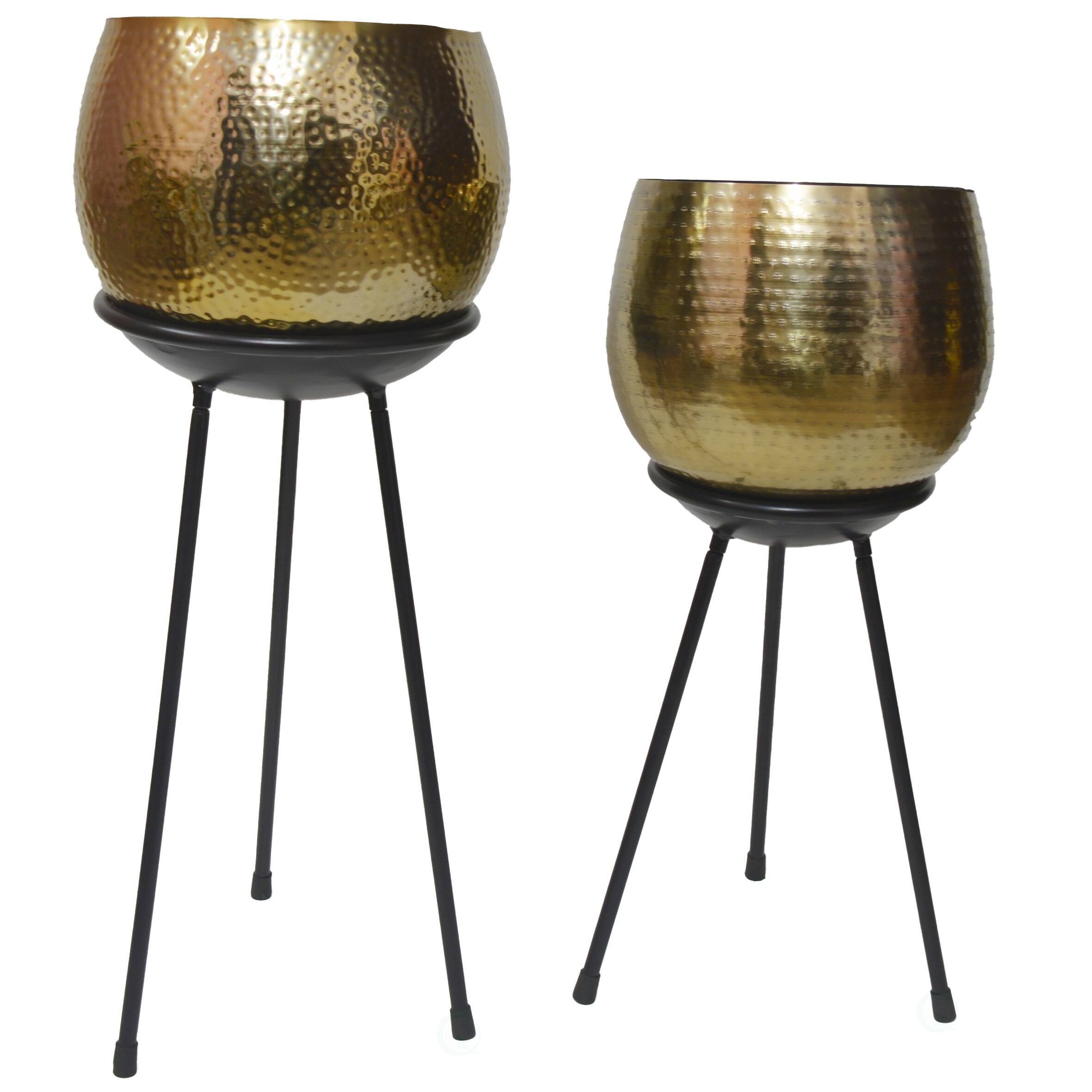 Set of 2 Contemporary Gold Hammered Metal Flower Planter Bed Bath