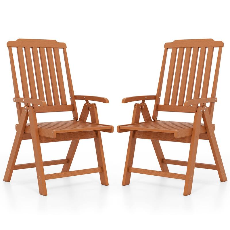 Gymax 4PCS Foldable Patio Chair w/Armrest Curved Back Slatted Seat for