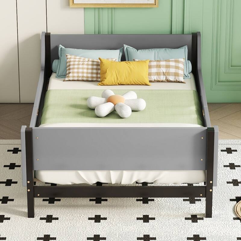 Twin Bed with Headboard, Footboard, Safeguards, Built-in Storage Rack