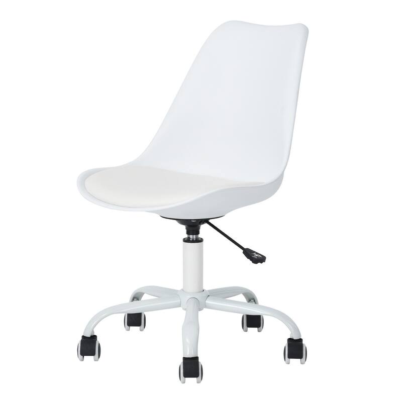 White Upholstered Plastic Acrylic and Steel Adjustable Swivel Rolling Office Chair