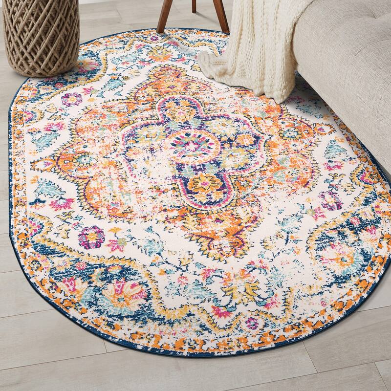 The Curated Nomad Sunset Distressed Vintage Bohemian Rug - 5'x7' Oval - Multi