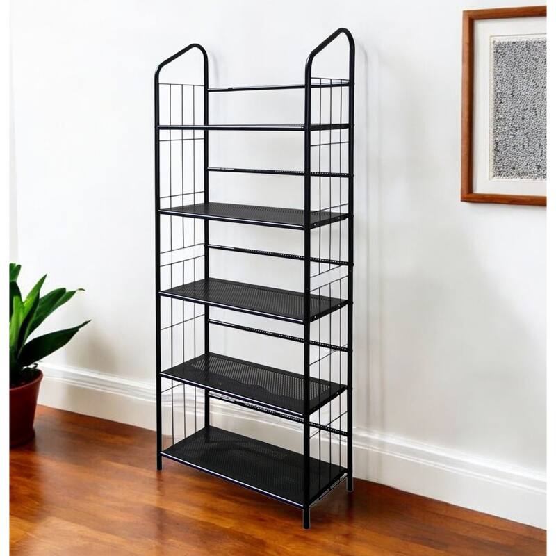 Black Five Shelf Metal Standing Book Shelf - Black