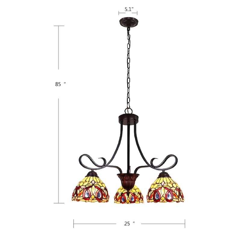 Tiffany-Style Victorian Design 3-light Dark Bronze Chandelier