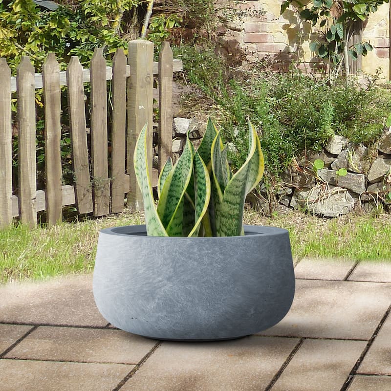Durx-litecrete Lightweight Concrete Modern Low Bowl Cement Planter-Small - 11.8'x11.8'x5.9'