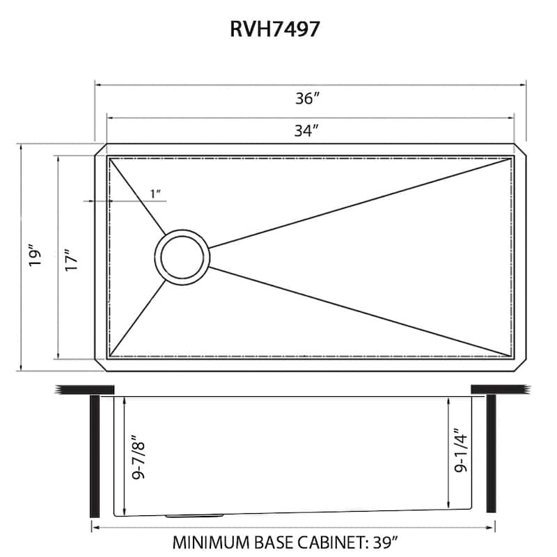 Ruvati 36-inch Slope Bottom Offset Drain Reversible Kitchen Sink Undermount 16 Gauge Stainless Steel - RVH7497 - 36" x 19″