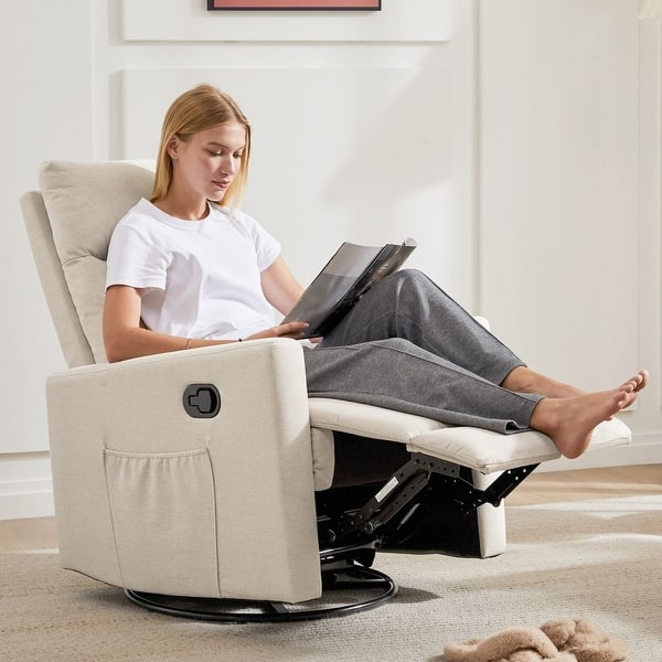 slide 2 of 11, Manual Recliner Chair Winback Fabric Single Sofa Beige