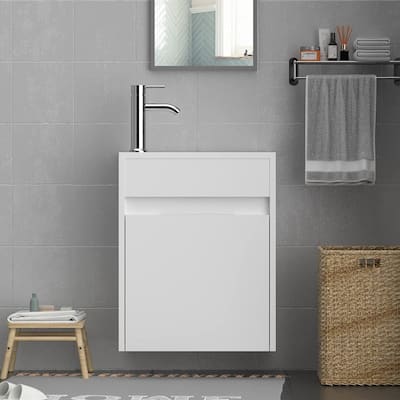 Eclife 16" Bathroom Vanity Resin Sink Set Chrome Faucet & Pop Up U Shape Drain Small Combo