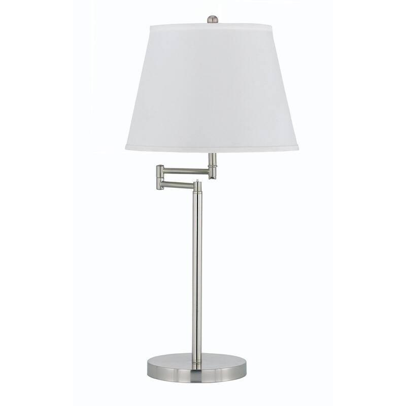 Metal Table Lamp - 28" Brushed Steel, 3-Way, 150W, Linen Shade, Modern Design
