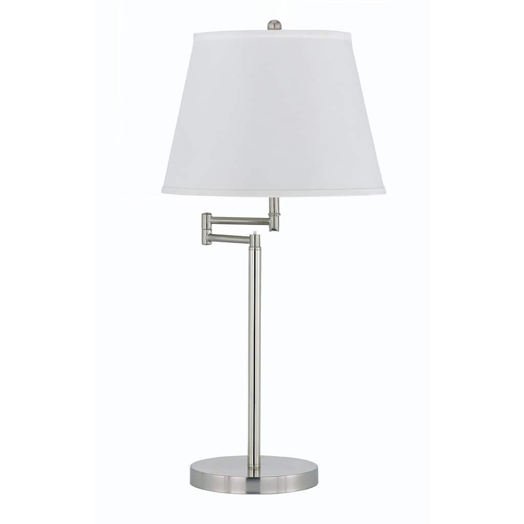 Metal Table Lamp - 28" Brushed Steel, 3-Way, 150W, Linen Shade, Modern Design