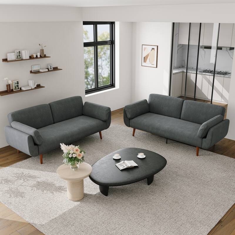 2 Set 73.5" W Upholstered Convertible Sleeper Sofa Bed with Pillows