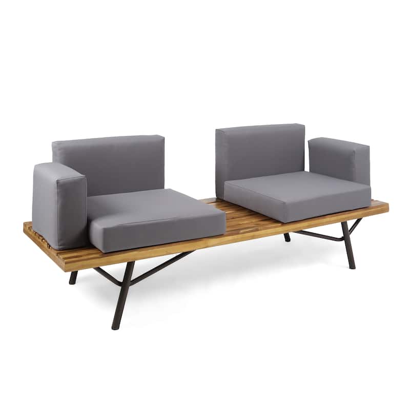 Canoga Outdoor Industrial 2-seater Sofa by Christopher Knight Home - 29.25H x 73.26W x 26"D - teak finish + dark grey