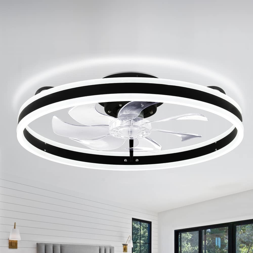 20" Modern Flush Mount Ceiling Fan with Remote and APP Control, 6-Speed Low Profile Ceiling Fan with Dimmable Light