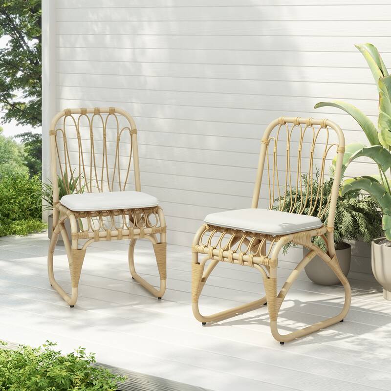Outdoor PE Wicker Dining Chairs with Washable Cushion Set of 2