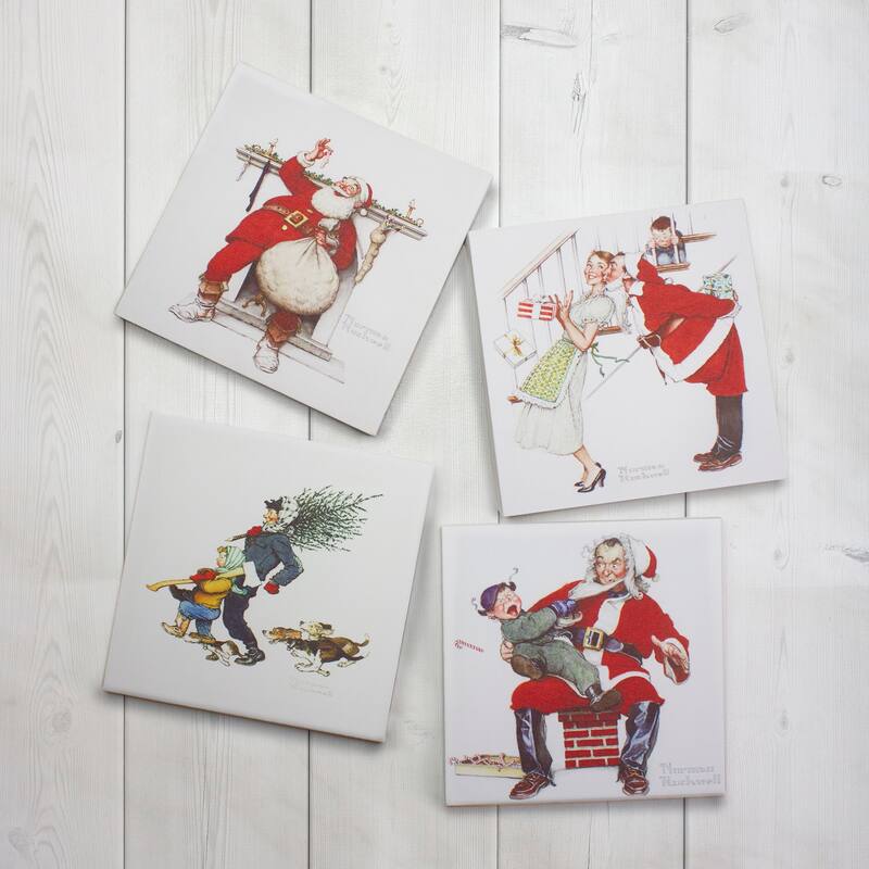Set of 4 Classic Norman Rockwell Christmas Scene Canvas Prints - 8"