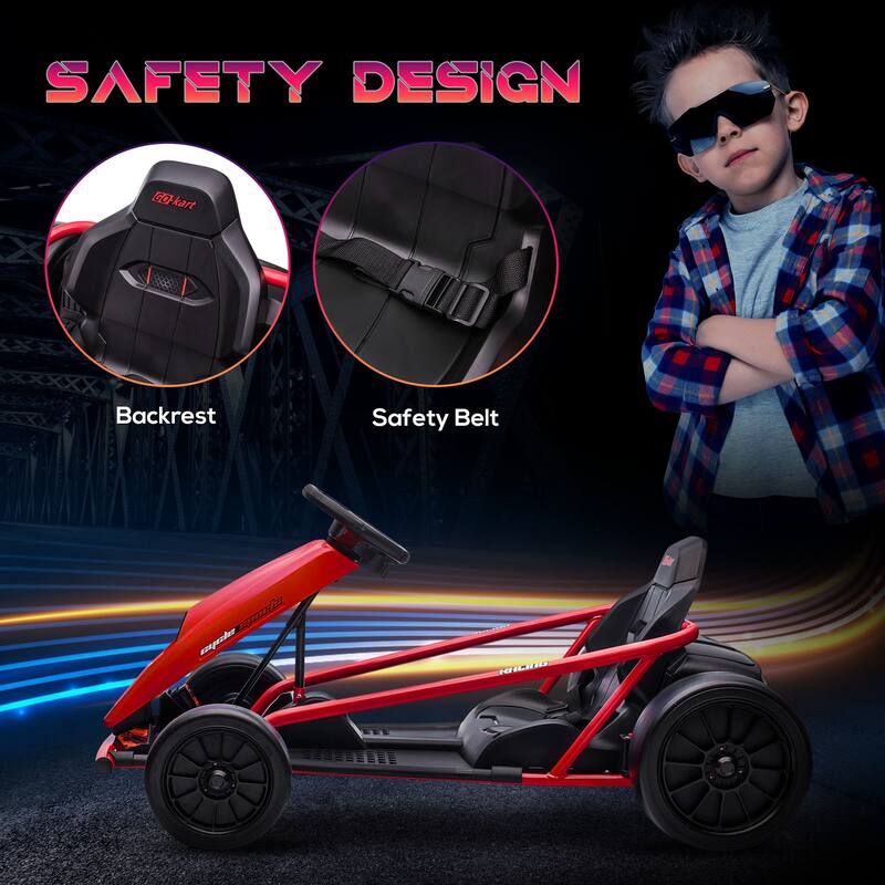 Aosom 24V 8.1 MPH Electric Go Kart, Drifting Car Battery Powered Ride on Toy Outdoor with Slow Start, Music, Horn Honking
