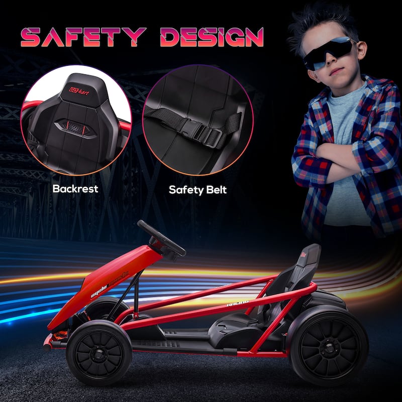 Dual Drive Motor Drift Kart, Stylish Outdoor Electric Car Toy with Seat Belt, Exclusive Kids Car with Backrest
