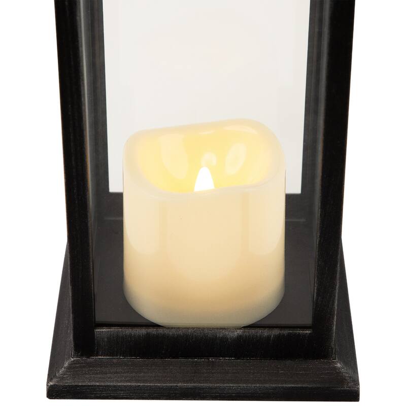 LED Lantern with Flameless Candle - 12.5" - Brushed Silver