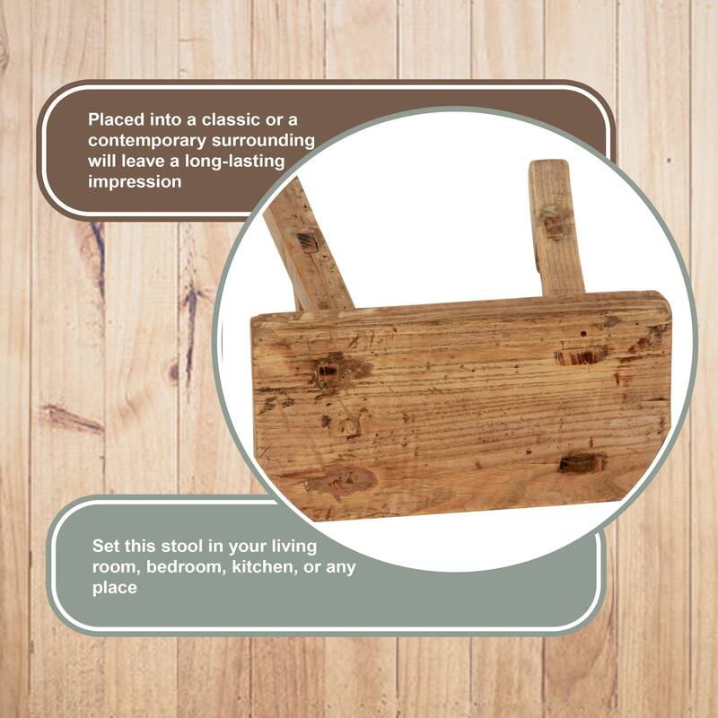 Artissance 11 in. W Rectangular Natural Wood Vintage Mini Stool - 11" W x 5" L x 9" H